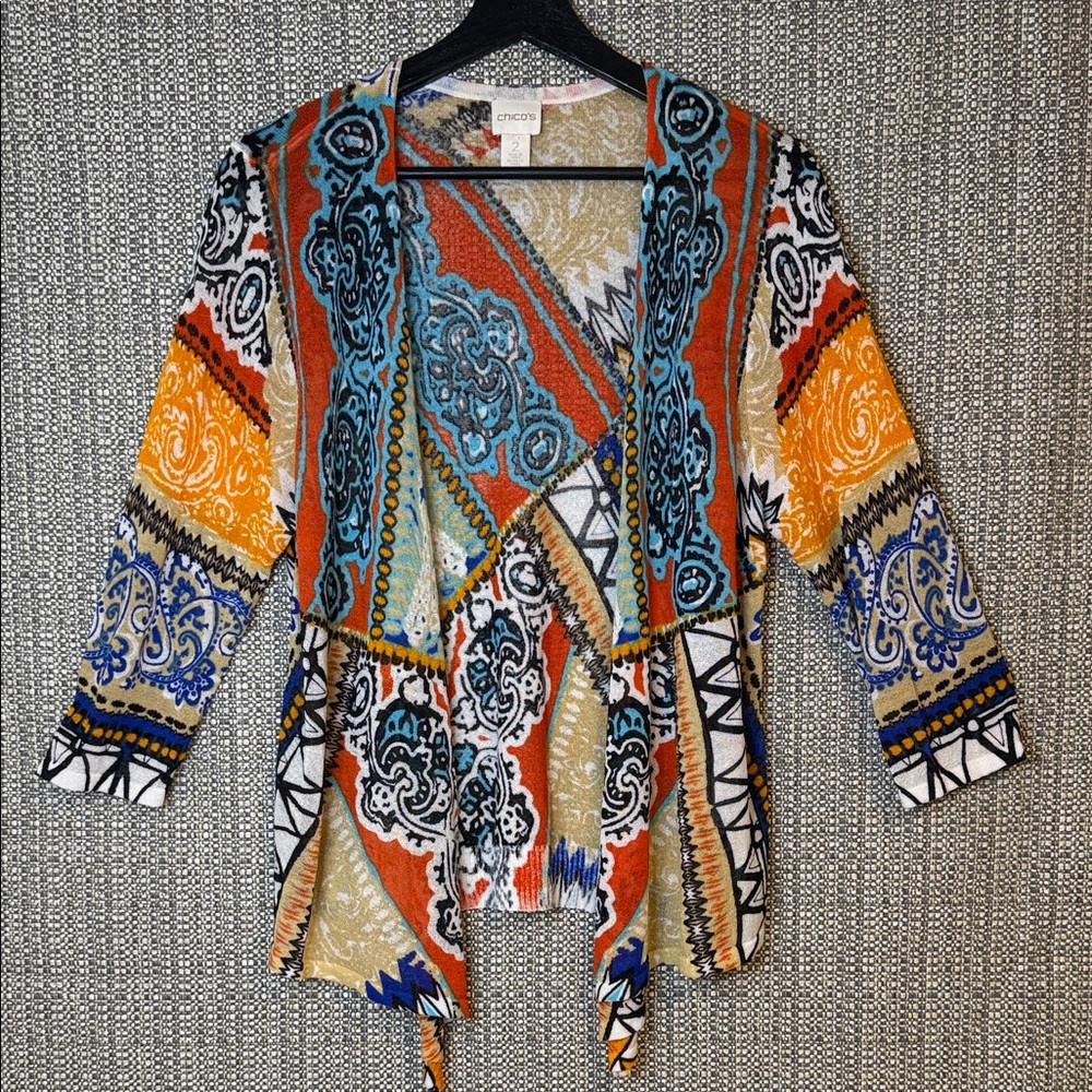 Chico's Multicolor Bohemian, Patchwork Open Front… - image 1